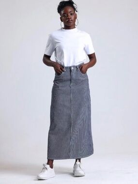 DeMim Denim Maxi Aline Skirt White Pinstripe NWOT Small